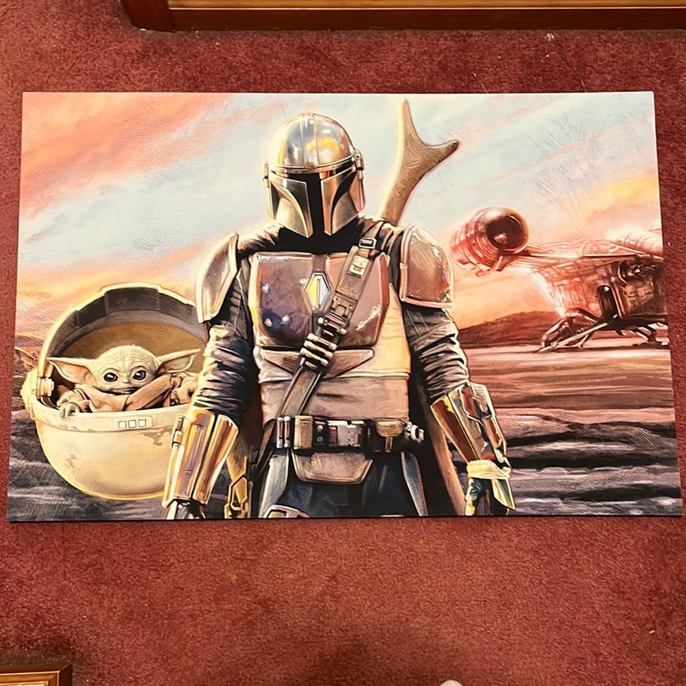 Mandalorian with Baby Yoda Wooden Wall Art